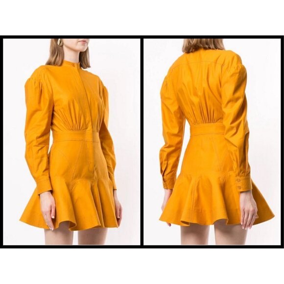 💕ACLER💕 Lewis Shirt Dress ~ 100% Colton Puff Sleeves Mini Dark Gold US 2 - Picture 5 of 14